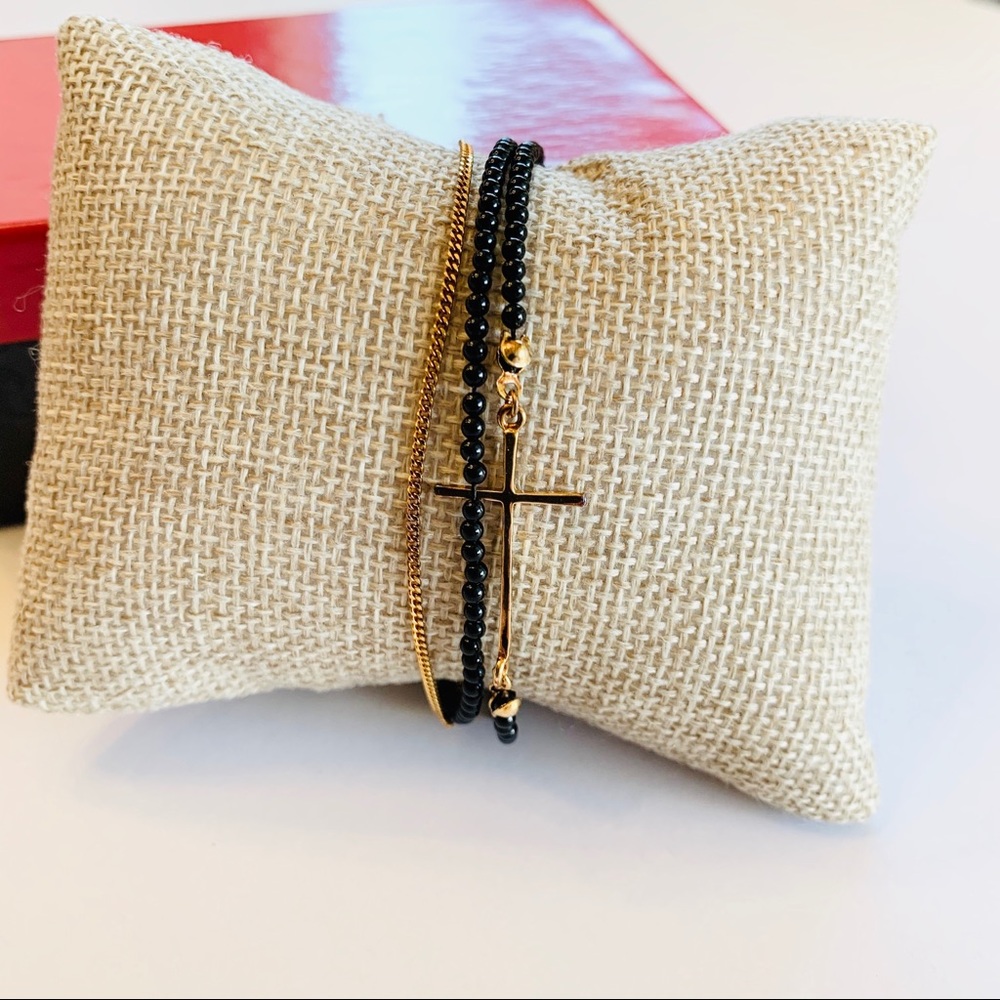 Black Bead Cross Bracelet